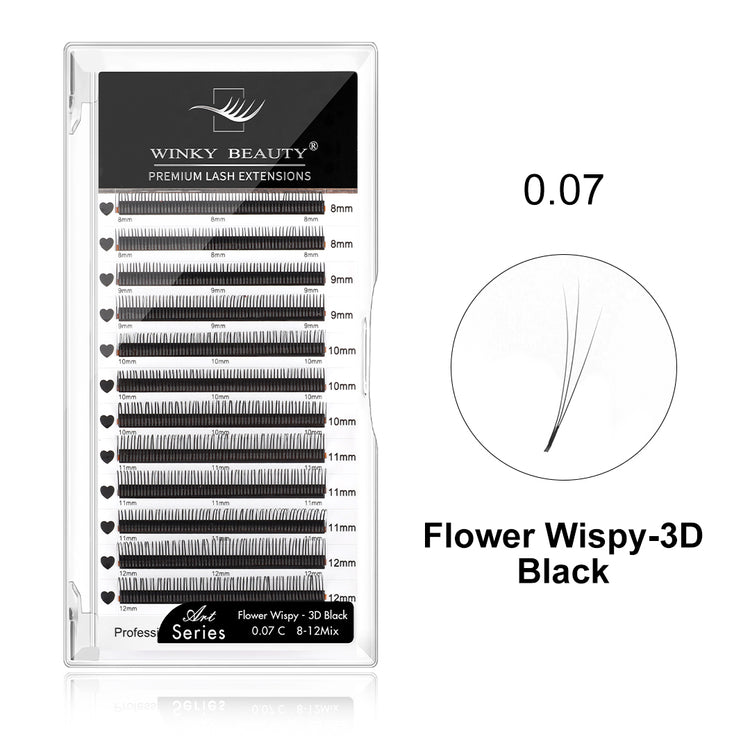 Flower Wispy 3D Black Lash Extensions - image 1 showing the product tray or lash structure