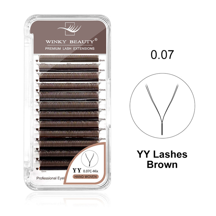 Brown YY Shape Eyelash Extension - image 1 showing product tray or lash structure