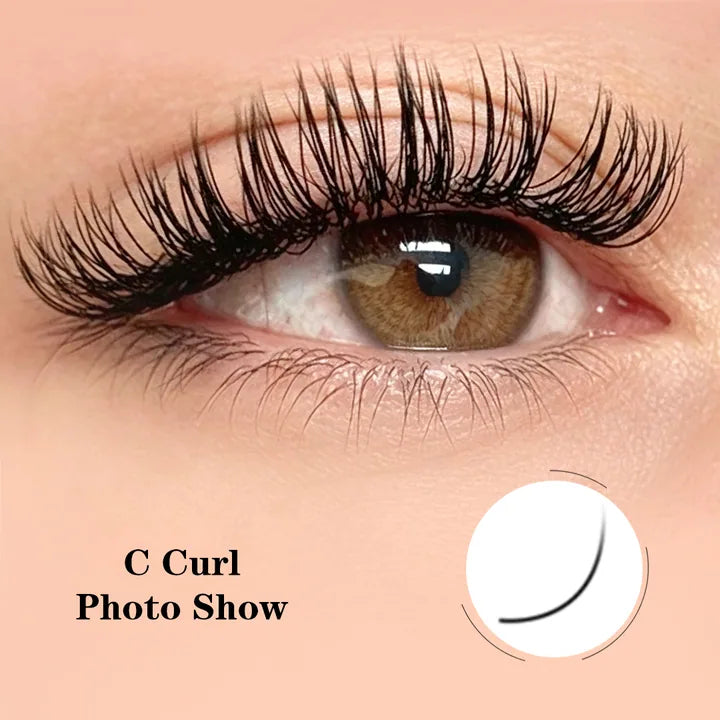 C curl eyelash extensions with a balanced lift
