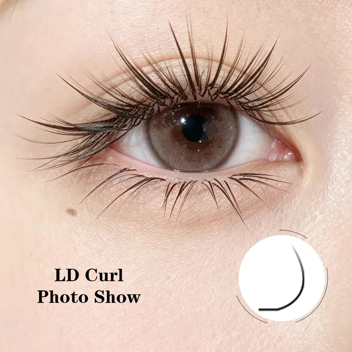LD curl eyelash extensions with an angled dramatic lift