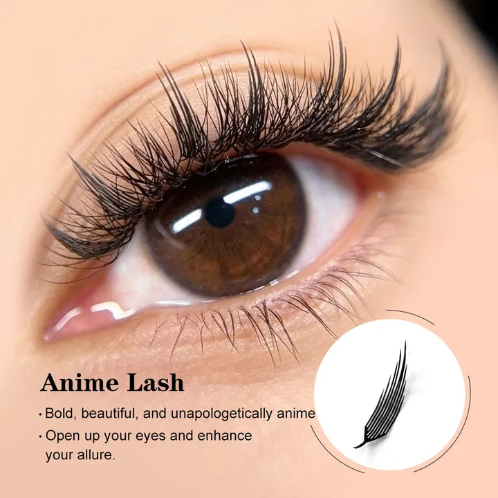 Anime eyelash extensions with bold separated spikes and textured styling
