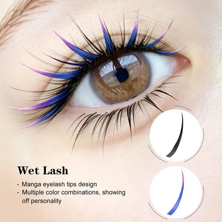 Wet lash extensions for glossy narrow closed-fan effects