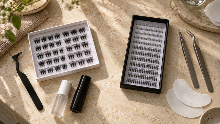 DIY lash clusters compared with professional individual extension supplies.