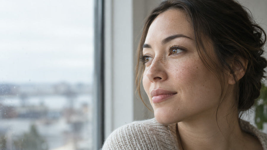 Soft natural-looking lash extensions in a low-contrast brown-black tone.