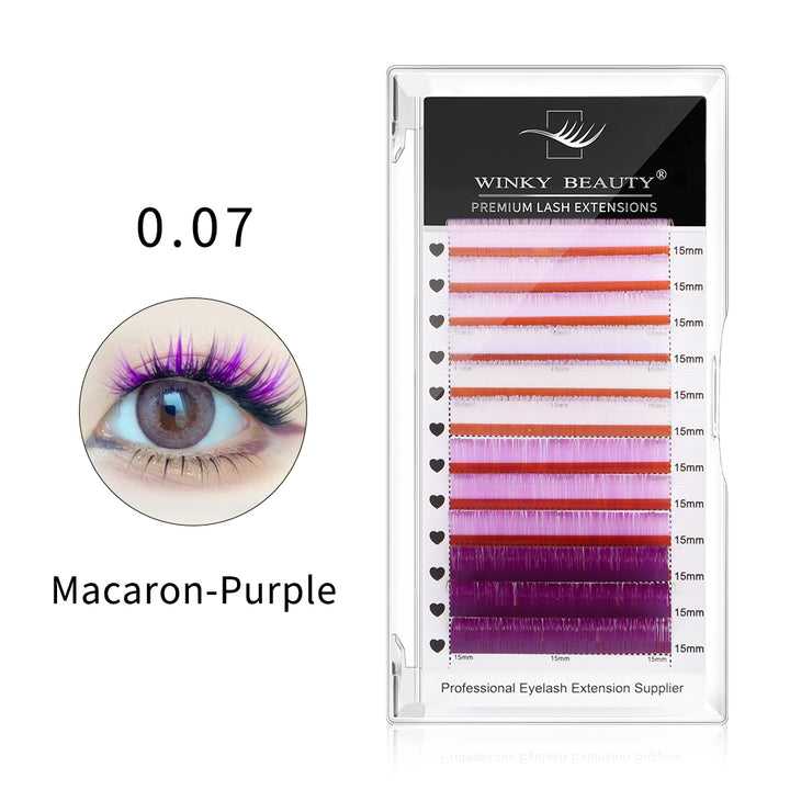 0.07mm Macaron Purple Colored Lash Extensions