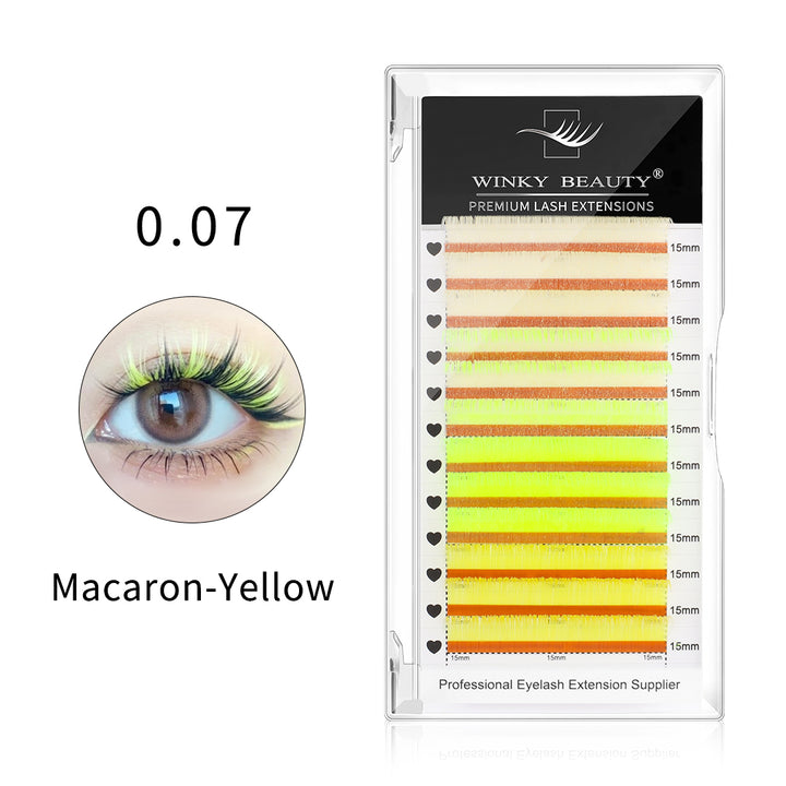 0.07mm Macaron Yellow Colored Lash Extensions