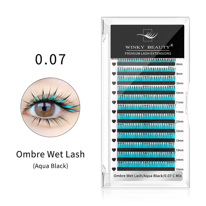 Wet Wispy Spikes Individual False Eyelashes-Ombre Aqua Black