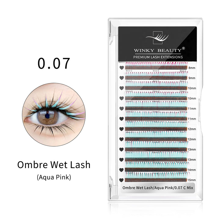 Wet Wispy Spikes Individual False Eyelashes-Ombre Aqua Pink