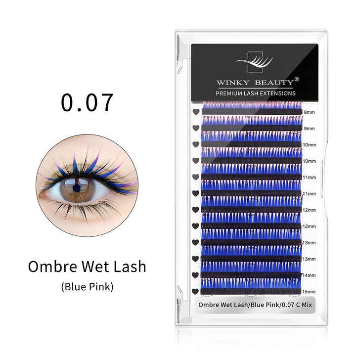 Wet Wispy Spikes Individual False Eyelashes-Ombre Blue Pink