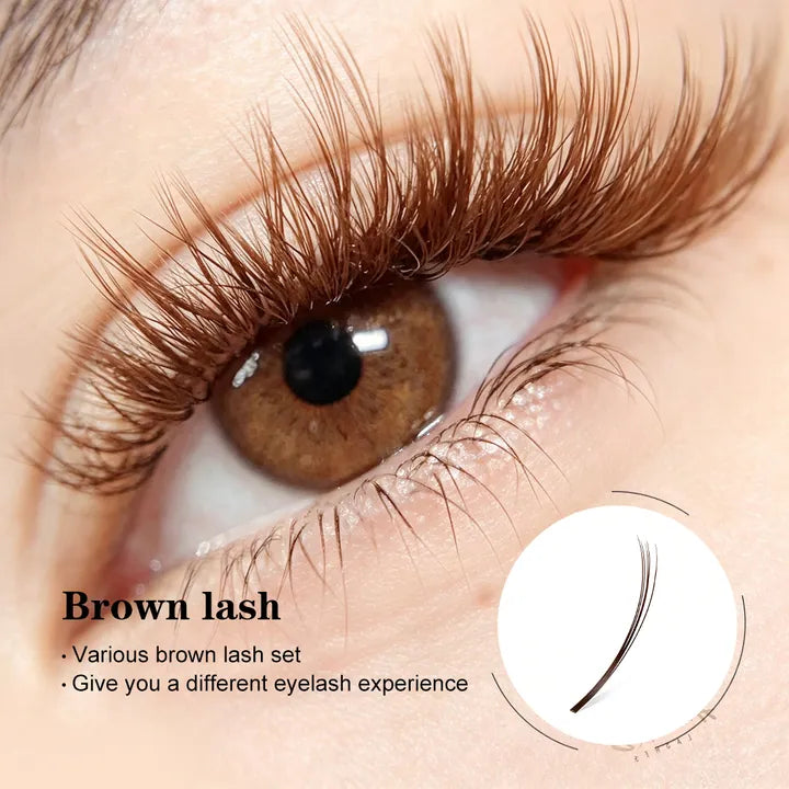 Brown eyelash extensions for soft natural warm-toned lash sets