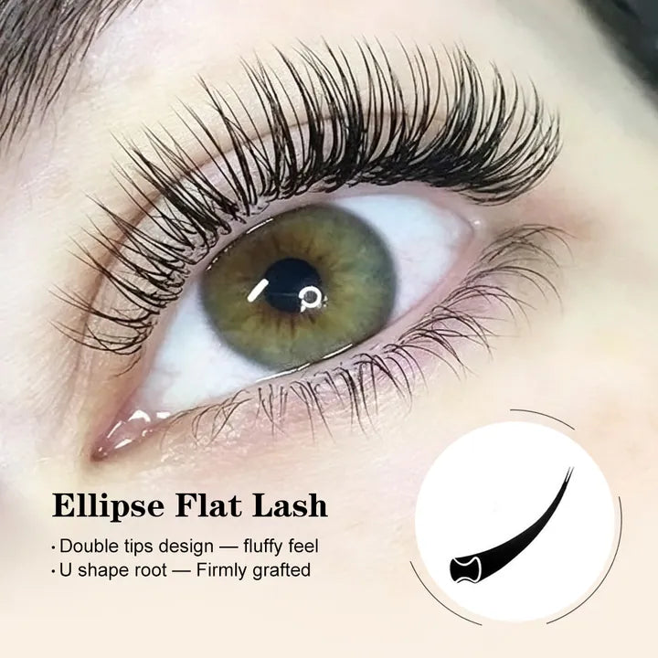 Flat and ellipse eyelash extensions with a split tip and flat base profile