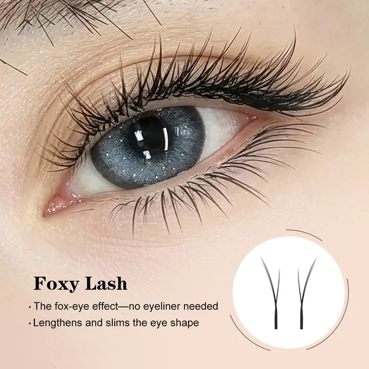 Foxy lash extensions for an elongated lifted fox-eye effect
