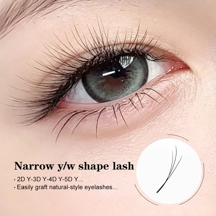 Narrow W shape eyelash extensions for light textured lash sets