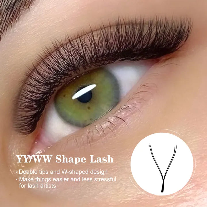 Y and W shape eyelash extensions for textured multidimensional lash sets