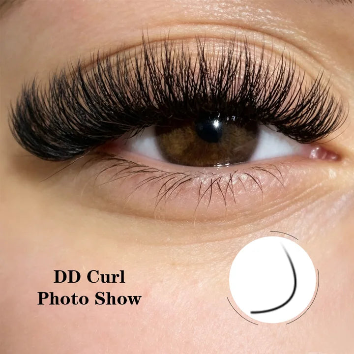 DD curl eyelash extensions with a dramatic lift